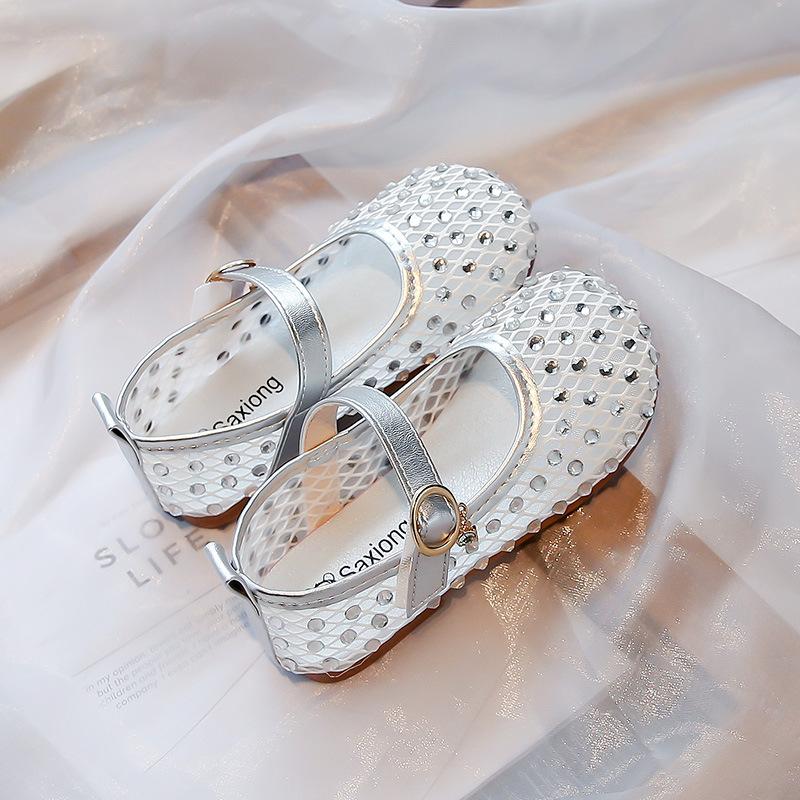 Children Hollow Mesh Sandals Korean Girls Breathable Mary Jane Shoes Summer New size 23 серебряный