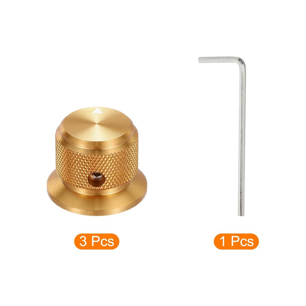 uxcell 3-Piece Aluminum Potentiometer Knob, 14" (6mm) Universal Volume Tone Control Knob with Arrow Indicator for Guitar and Bass, 34" Gold