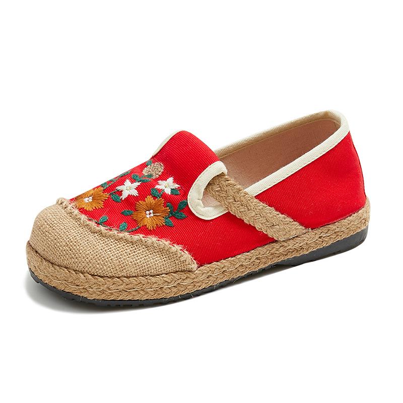 2025 Spring Women's Ethnic Style Linen Embroidered Low-Top Flats