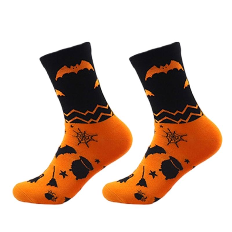 Comfortable Cotton Crew Socks with Spooky Ghostly Pumpkin Pattern for Halloween Festivities Middle Tube Calf Socks