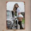 Blechschild 20x30 cm Retro Auto Dame Metall Wandkunst Aluminium Dekor