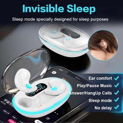 X55 Fones de Ouvido para Dormir Sem Fio Mini Fone de Ouvido Compatível com Bluetooth 5.3 Fone de Ouvido Estéreo com Microfone Chamada HD À Prova d'Água Fone de Ouvido Esportivo