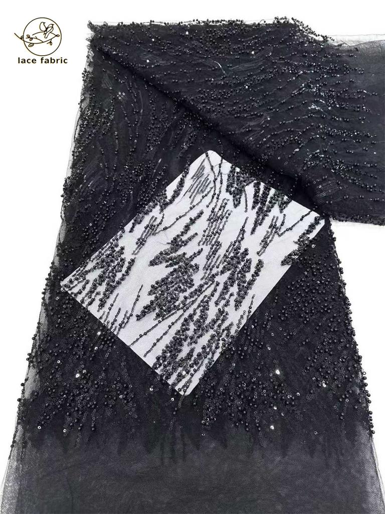 African Beaded Lace Fabric 2025 Beautiful French Lace Fabric Mesh Nigerian Lace Fabrics Sequins For Women Wedding Party Dress