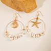 Hot Summer White Crushed Stone Starfish Alloy Pendant Earrings for Women, Beach Vacation Daily Matching Earrings