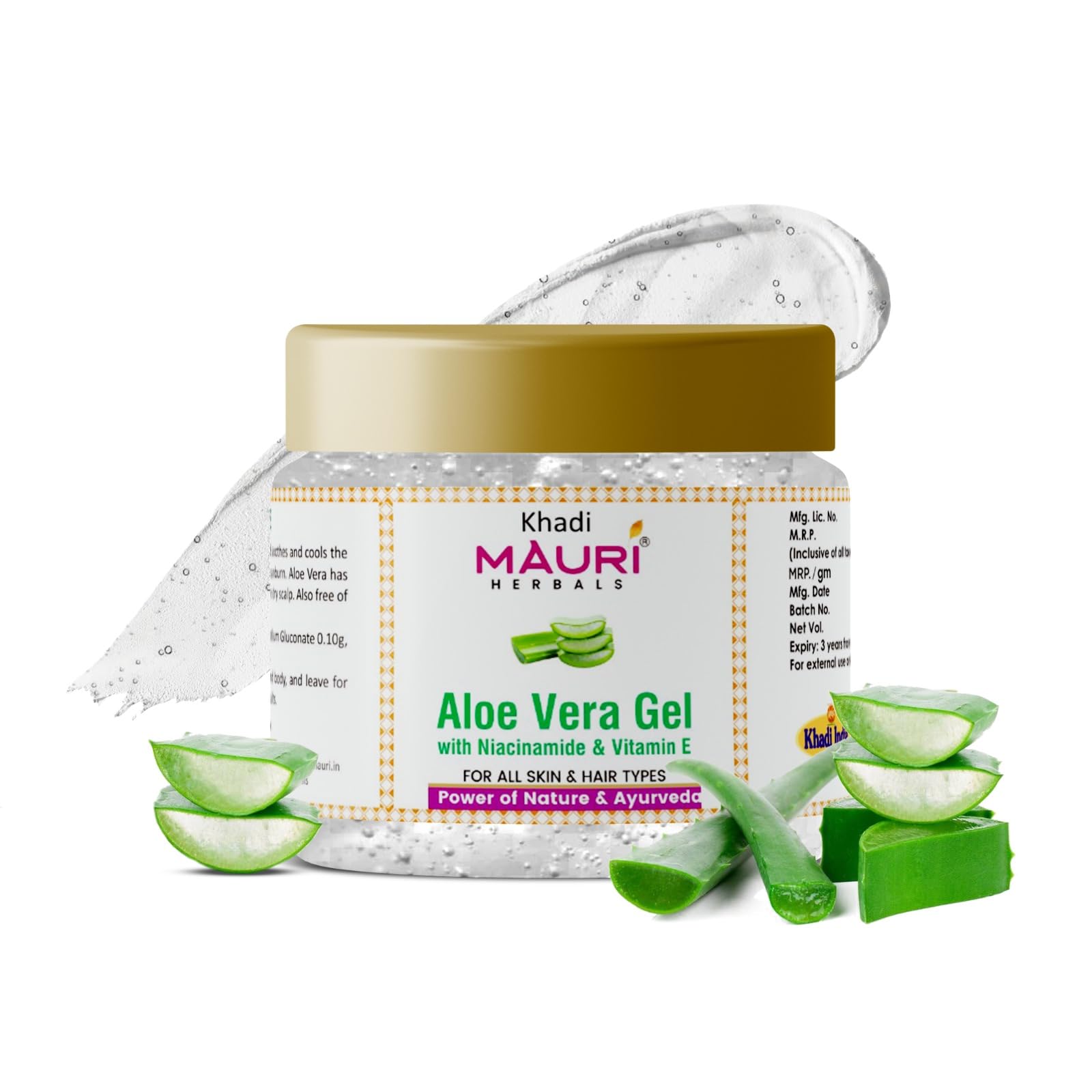Khadi Mauri Herbal Aloe Vera Gel with Niacinamide & Vitamin E | Prevents Acne & Pigmentation, Boosts Hydration & Glow | For All Skin & Hair Types,