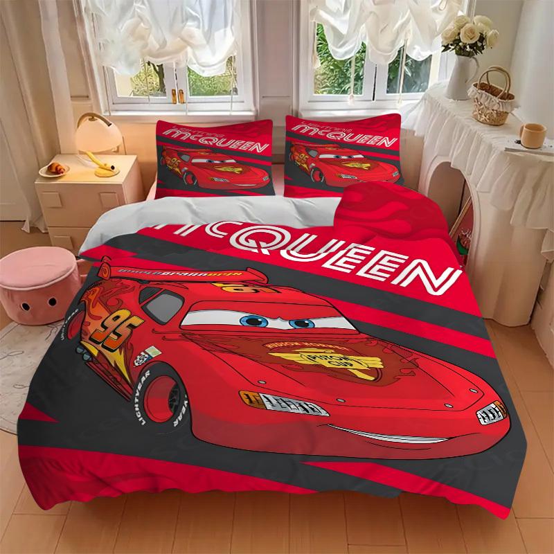 

3pcs Lightning McQueen Printed Bedding Set, Breathable And Soft, Machine Washable, Christmas Gift, Suitable for Bedroom Decoration, 064 250x220cm