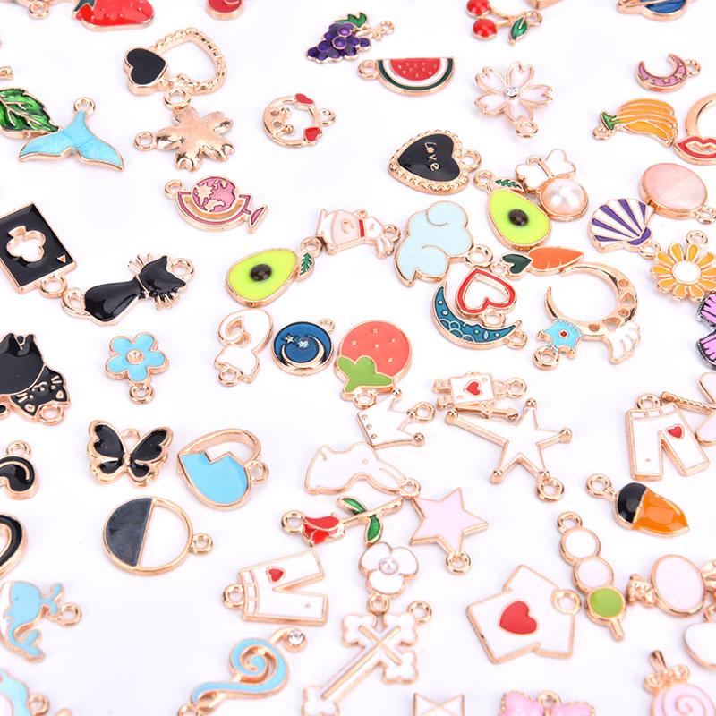 100Pcs Different Styles Mix Size Color Alloy Metal Drop Oil Charms Gold Pendant