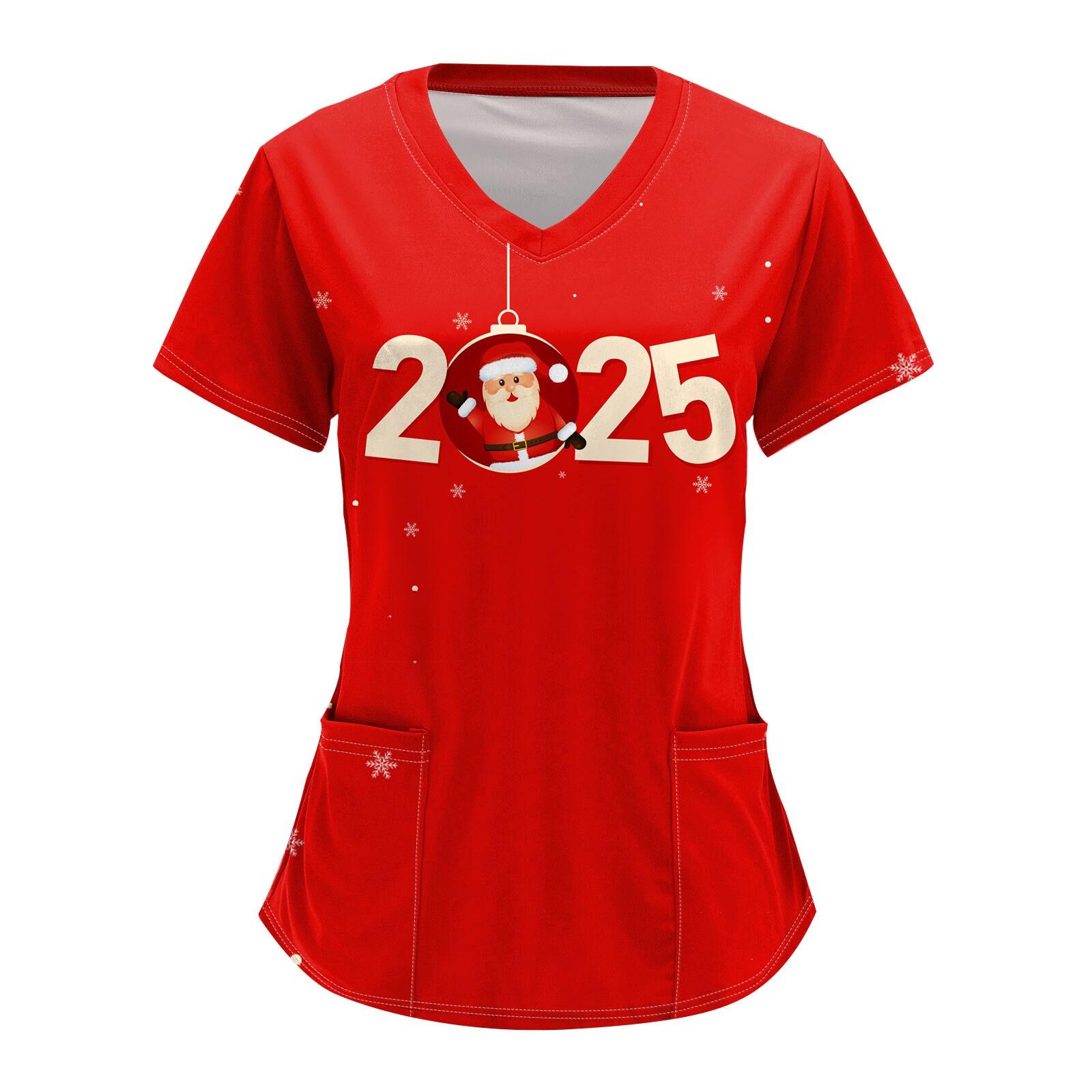 

Женский модный комбинезон с V-образным вырезом, короткими рукавами и карманами 2025 года с рождественским принтом XL красный