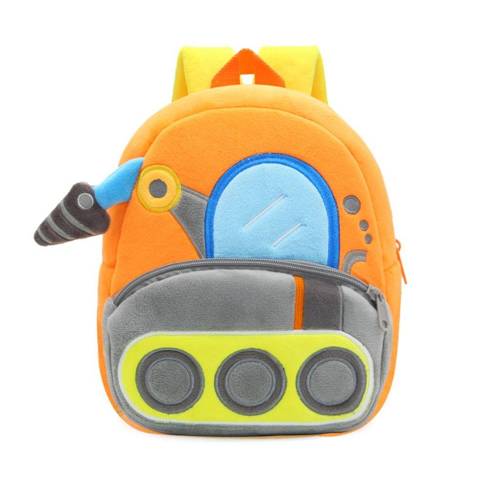 Plush Cartoon Excavator Backpack 2-4 Years Old Kids Small School Bag Kids Engineering Backpack