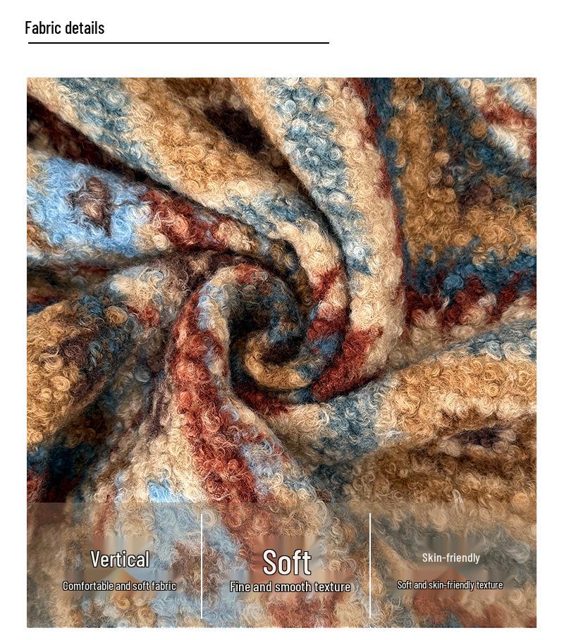 Women's Fair Isle Retro Polar Fleece Mid-Length Umbrella Skirt for Autumn/Winter