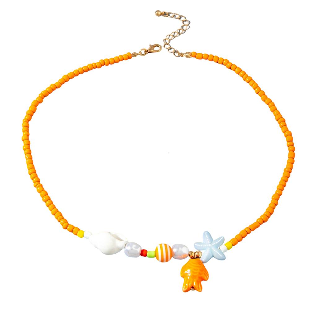 Bohemian Starfish Pendant Pearls Bead Necklace Adjustable Length Portable Jewelry for Beach Vacation and Parties
