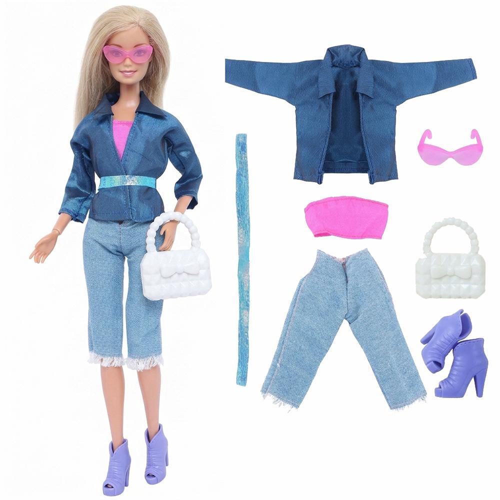 11.5'' Girl Doll Clothes Handmade Fashion Outfit and Accessories Coat Top Pants Handbag Shoes High Heels Boots Toy Gift