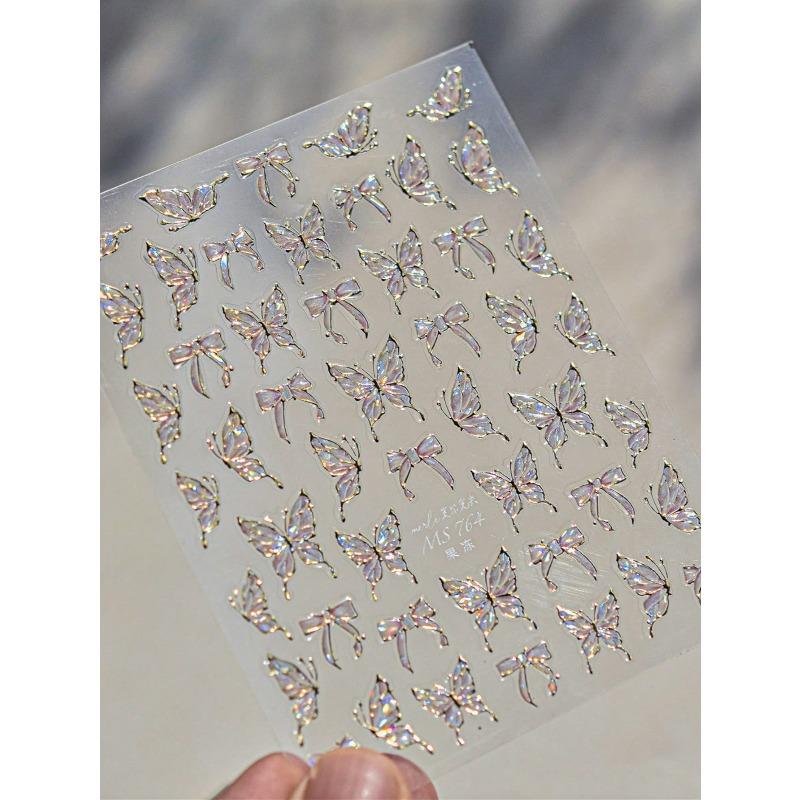 1pc Shiny Butterfly Nail Art Sticker, Delicate Butterfly Nail Sticker, DIY Thin Hard Nail Decoration Sticker Nails Nail Supplies Nail Stickers