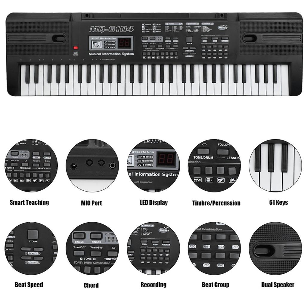 61 Keys Digital Music Electronic Organ Portable Keyboard with Microphone for Children
