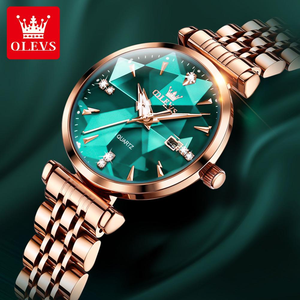 OLEVS 5536 Damenuhr Luxus Quarz-Armbanduhr Wasserdicht Edelstahl Zirkon Zifferblatt Datum Uhren Für Damen Armband Set