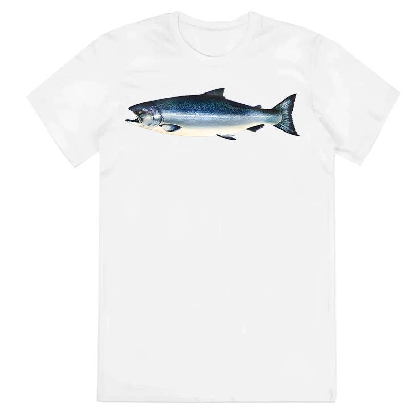 Y2k Summer Marine Fish Handpainted Salmon Sea Fish Fishing Beach Fishing Pure Cotton Printed Loose Shortsleeved Tshirt