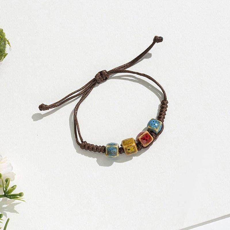Retro Ethnic Style Ceramic Bracelet - Chinese-style Colorful Porcelain Beads Woven Bracelet