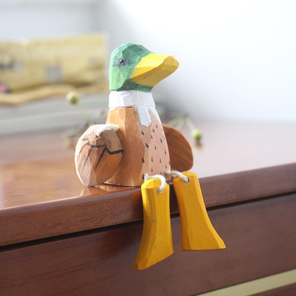 Mini Green-headed Duck Statue Handmade Desktop Ornament Wooden Duck Figure  Tabletop Display