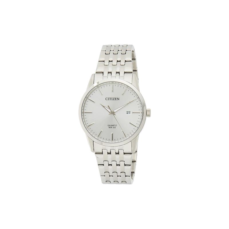 CITIZEN 50 meters waterproof quartz glass stainless steel case Quartz Steel Strap men s watch silver dial BI5000-87A серебряный