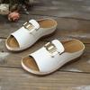 Women's Wide Width Solid Color Slides, Round Toe Chain Detail Mules, European Casual Sandals for Women
