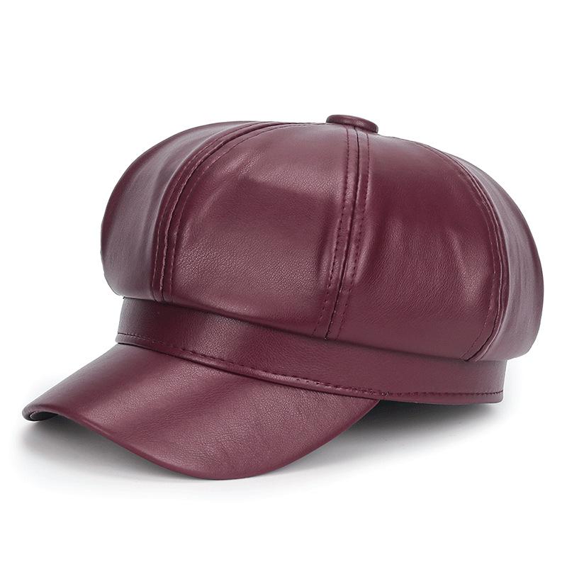 Autumn & Winter Women's Retro PU Leather Solid Color Beret - Versatile Korean Style Painter Octagonal Hat