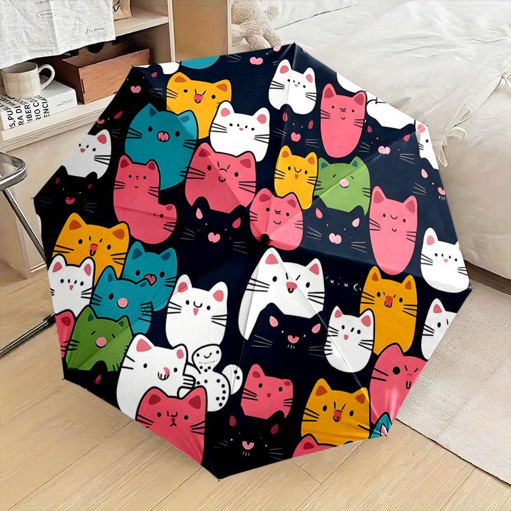 

Colorful Cats in Playful Harmony Creative Portable Folding Umbrella - Automatic Open/Close, 8-Rib Durable Iron Frame, Vibrant (as the picture,Iron&8K)
