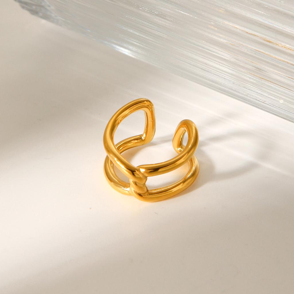 Fashionable Unique Knotted Crossover Stainless Steel Gold-plated Ring, Geometric Hollow Titanium Steel Band