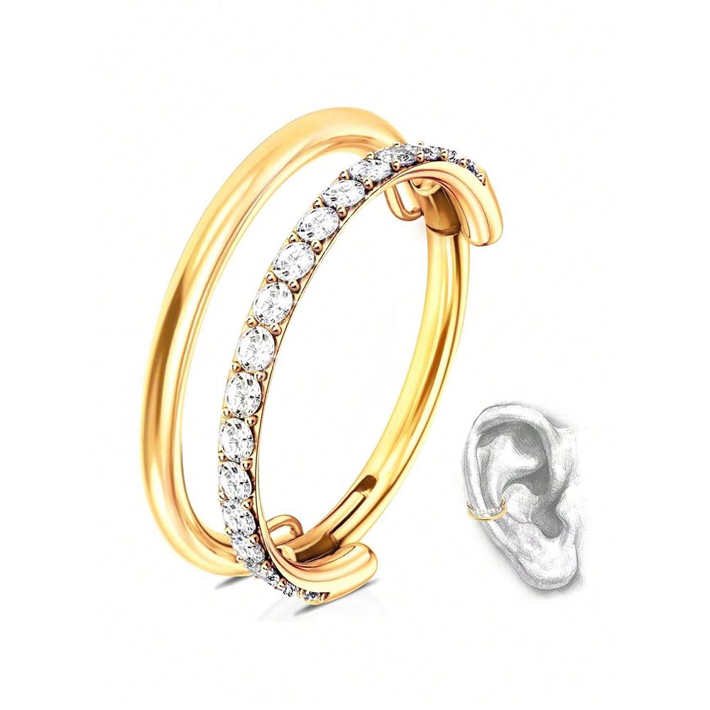 1pcs Double-Hoop Cartilage Earring Diamond Earrings 16G Stainless Steel Hypoallergenic Nose Rings Helix Conch Piercing Jewelry