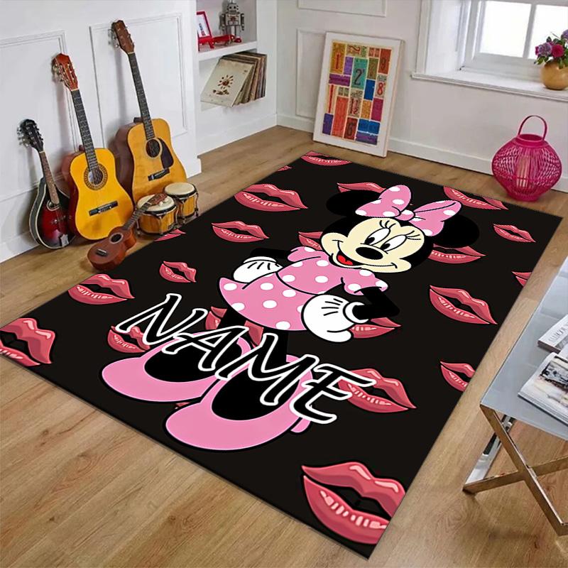 Custom Minnie Mat Personalized Name, Polyester Washable Indoor Entryway Rug, Gift for Christmas, Easter, Thanksgiving Day