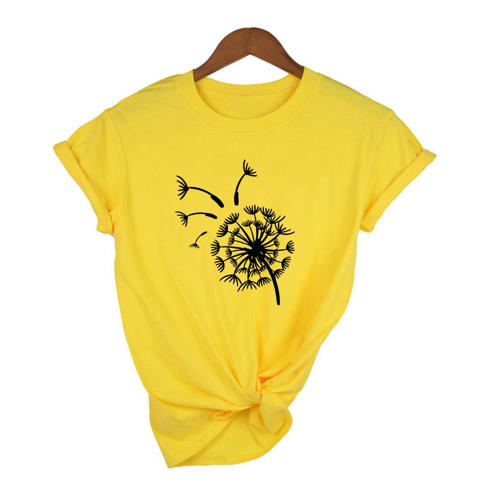 Women Summer Graphic T Shirt Female Short Sleeve T Shirt Flying Dandelion Print Vintage Aesthetic Tees
