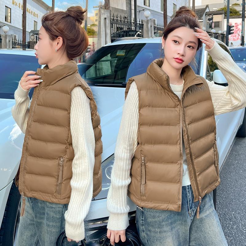 New Down Cotton Clothes Vest Women's Short Light and Thin Stand-up Collar Vest Thermal Vest Jacket