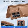 for Samsung Galaxy Z Fold 7 With Card Holder RFID Blocking,Built in Slide Lens Cover & Hinge Protection&Kickstand & Screen Protector,Wallet Case-Gold