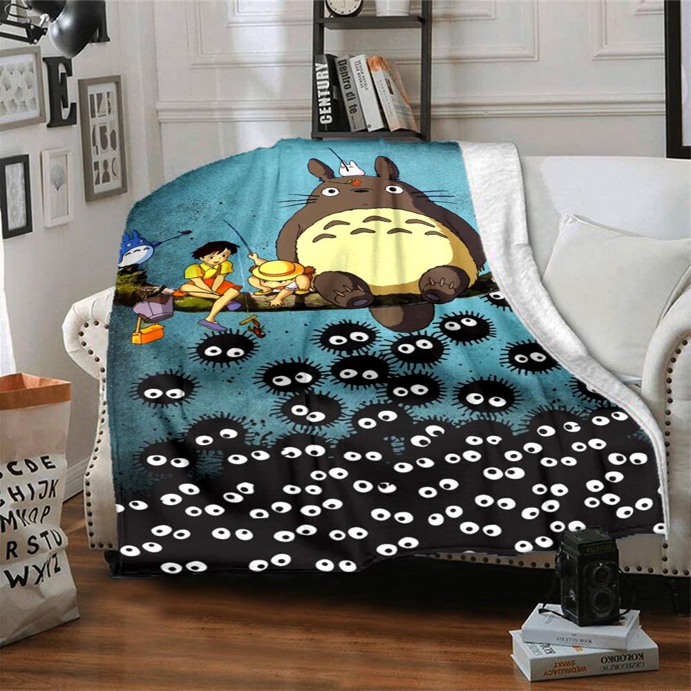Neighbor Totoro Adventure Flannel Blanket Super Soft Warm Cozy Blanket For Sofa Bed Office Travel Allseason Home Decor Gift