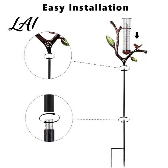 Rust Proof Rainfall Indicator Rain Gauge Outdoor Metal with Stake 7 Inch Tube Weather Resistant Plastic Measuring Gauge Decorative Branch