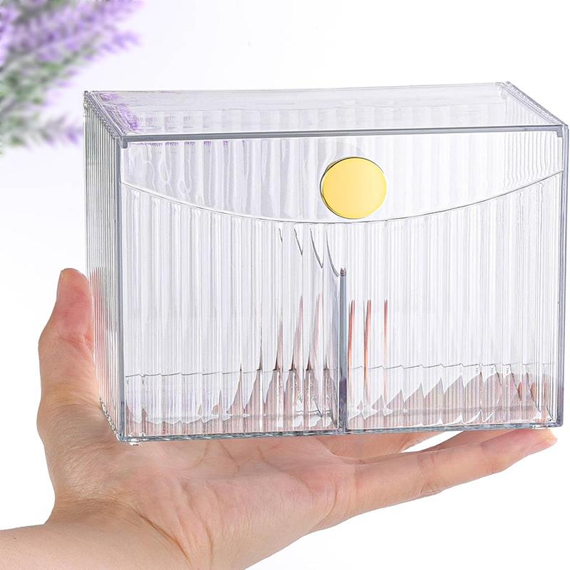 2 Slot Qtip Holder Dispenser Rectangle Cotton Ball and Swab Holder Organizer with Lid Clear Bathroom Organizer Jar for Bathroom