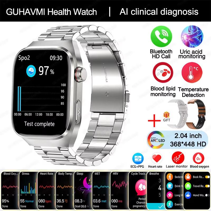 2025 Nové chytré hodinky na měření kyseliny močové, krevních tuků, EKG+PPG, pulzu, krevního tlaku, s Bluetooth voláním, sportovní pro Xiaomi, hodinky pro sledování zdraví