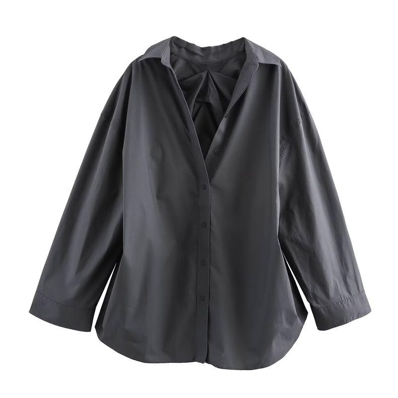 

Kaslead New Arrival Women s Fashion Style Fashion Minimalist Back Pleated Poplin Shirt 8530200 Grey L