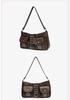 Retro Brown Studded Punk Shoulder Bag: Double Pocket Baguette for the Bold and Stylish