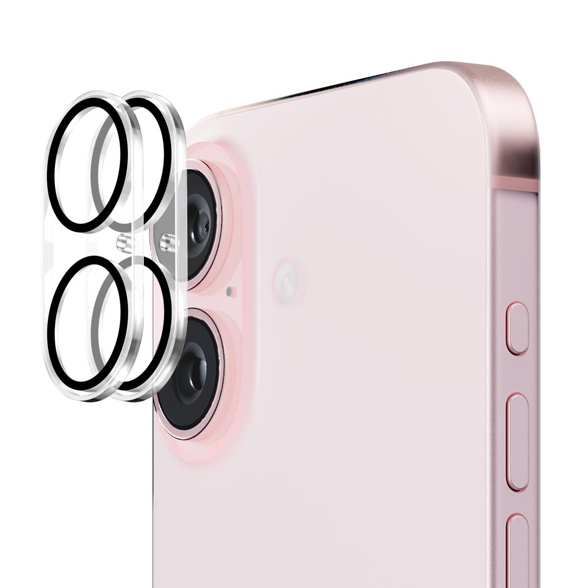 

ENKAY HAT PRINCE 2Pcs For iPhone 16/16 Plus Camera Lens Film Black Ring Tempered Glass Lens Protector Type A