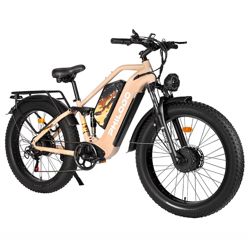 Electric Bicycle Philodo Jumbo 1500Wx2 Peak Motor 26" Fat Tire Full Suspension Electric  Bike For Adults 48V 46AH Dual Hydraulic Brake Max Load 150kg