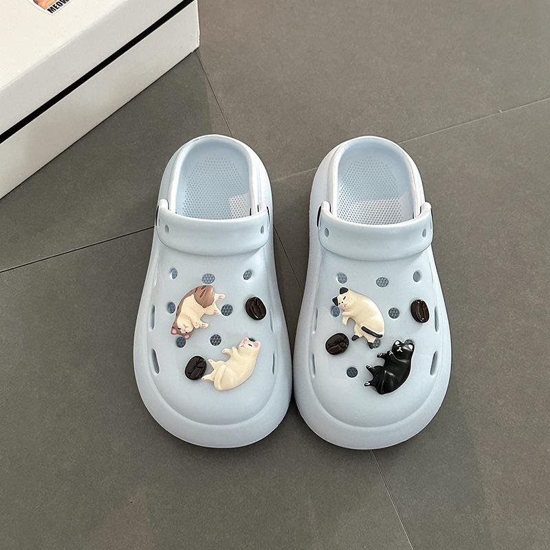 Cute Cartoon Kitten Girl Hole Shoes Summer Fashion EVA Outside Wear Non-slip Beach Casual Bag Head Slippers Tide