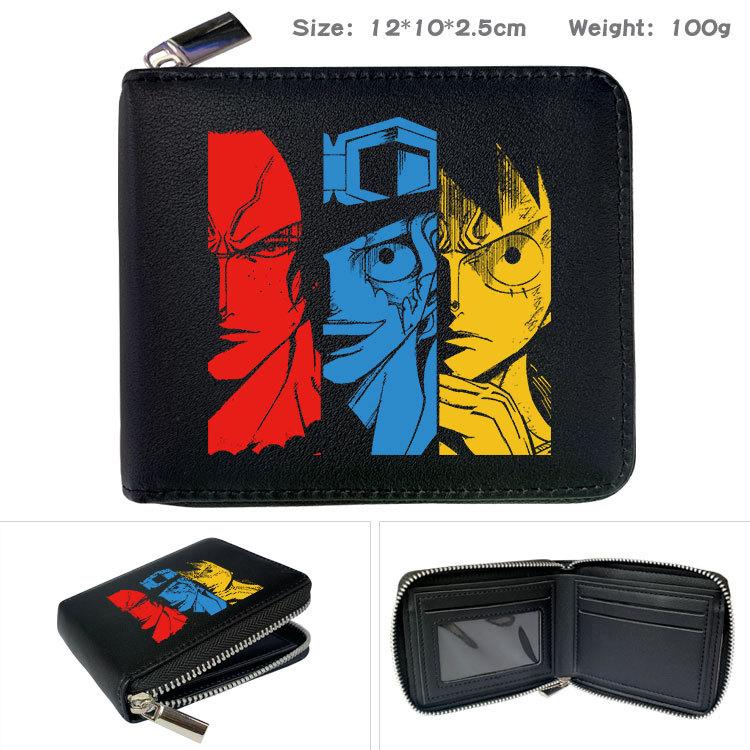 One Piece Anime Reißverschluss PU Geldbörse Luffy Aufdruck Kurzes Münzfach Kartenhalter
