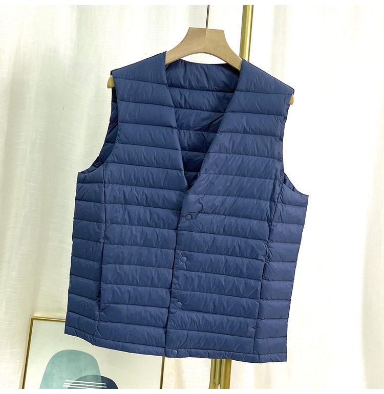 Men's Lightweight Sleeveless Down Vest - Warm 90% White Duck Down, Round Neck/V-Neck, Two-Way.