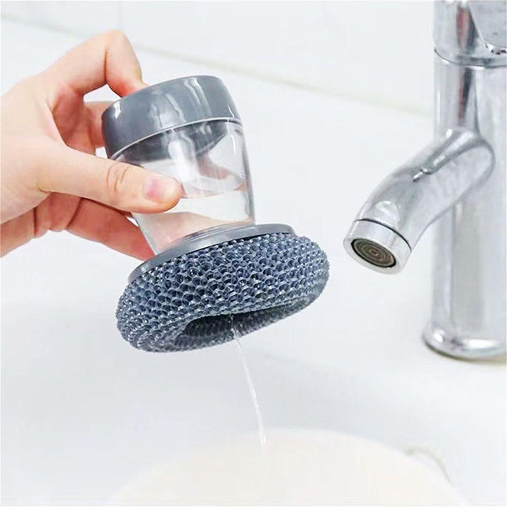 Ball Cleaning Kitchen Brush Cleaner Automatic Liquid Adding Soap Dispensing Palm Brush Push-type