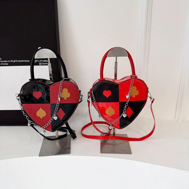 Borsa a Spalla da Donna alla Moda Borsa Creativa a Forma di Cuore Poker Borsa a Tracolla Stampata Piccola Borsa a Mano CLE
