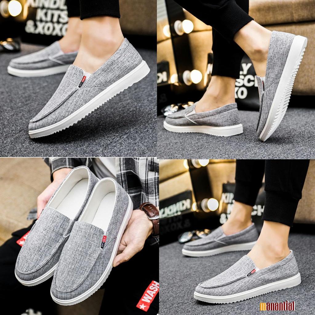 Manantiaar Size Running Shoes Men's Slip-On Sneakers, Gray, 27.0cm, Low-Cut Canvas, Laces,