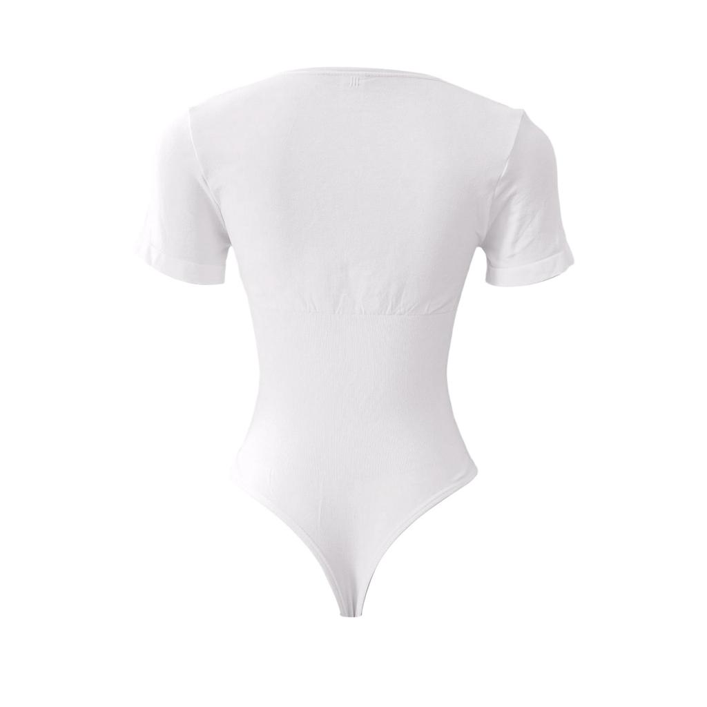 Modischer Damen-Bodysuit mit quadratischem Ausschnitt, schmaler Taille, nahtlos, kurzärmelig, formgebend