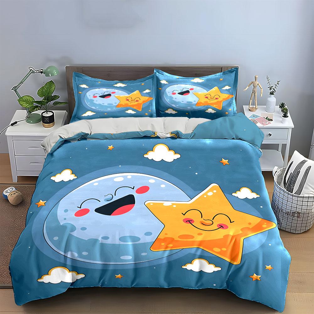 Moon and Star Cartoon Bedding Set Bedding Duvet Cover Set Duvet Cover Pillowcases (1 * Duvet Cover 2 * Pillowcases, Without Duvet Insert)
