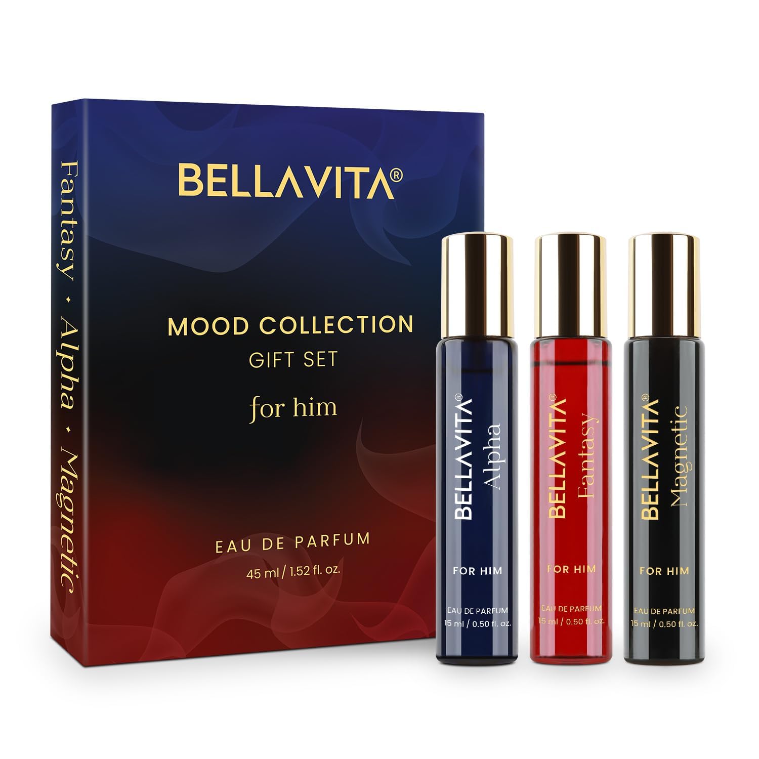 BELLAVITA Mood Collection Parfüm Für Männer 3x15ML Alpha Fantasy Magnetisch Fruchtig Holzig Vanille Duft