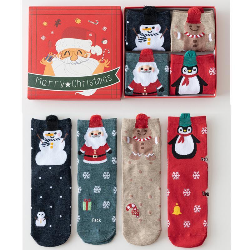 3D Cartoon Christmas Stocking Gift Set: Cute Mid-tube Women’s Socks for Autumn & Winter